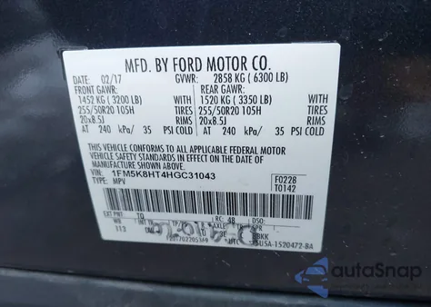 2017 Ford Explorer Platinum from USA, damaged, VIN 1FM5K8HT4HGC31043